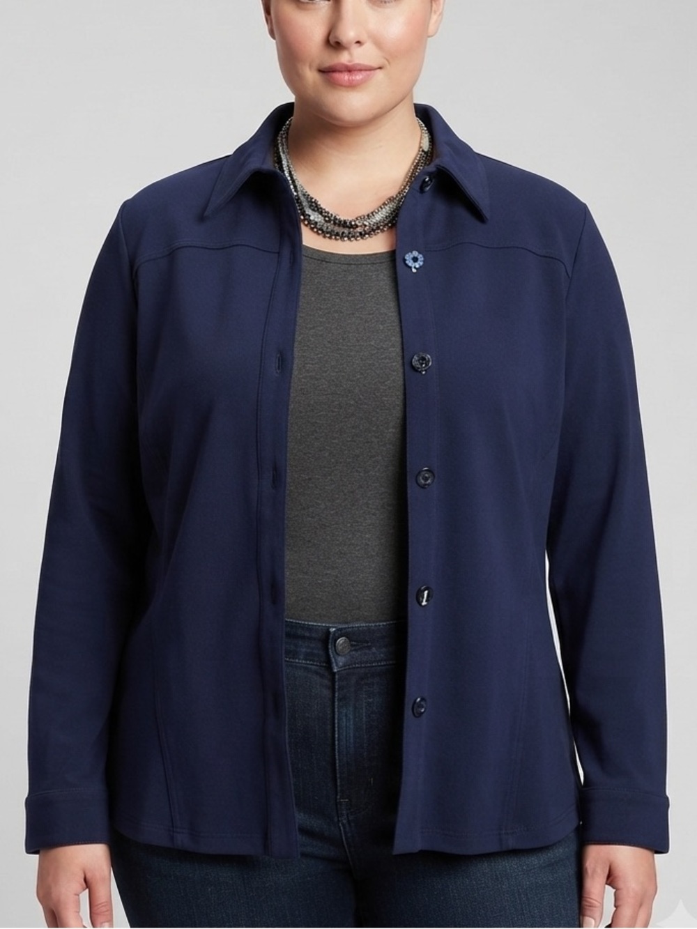 ALIA Classic Navy Button Up Thick Shirt, Jacket, Shacket size 16